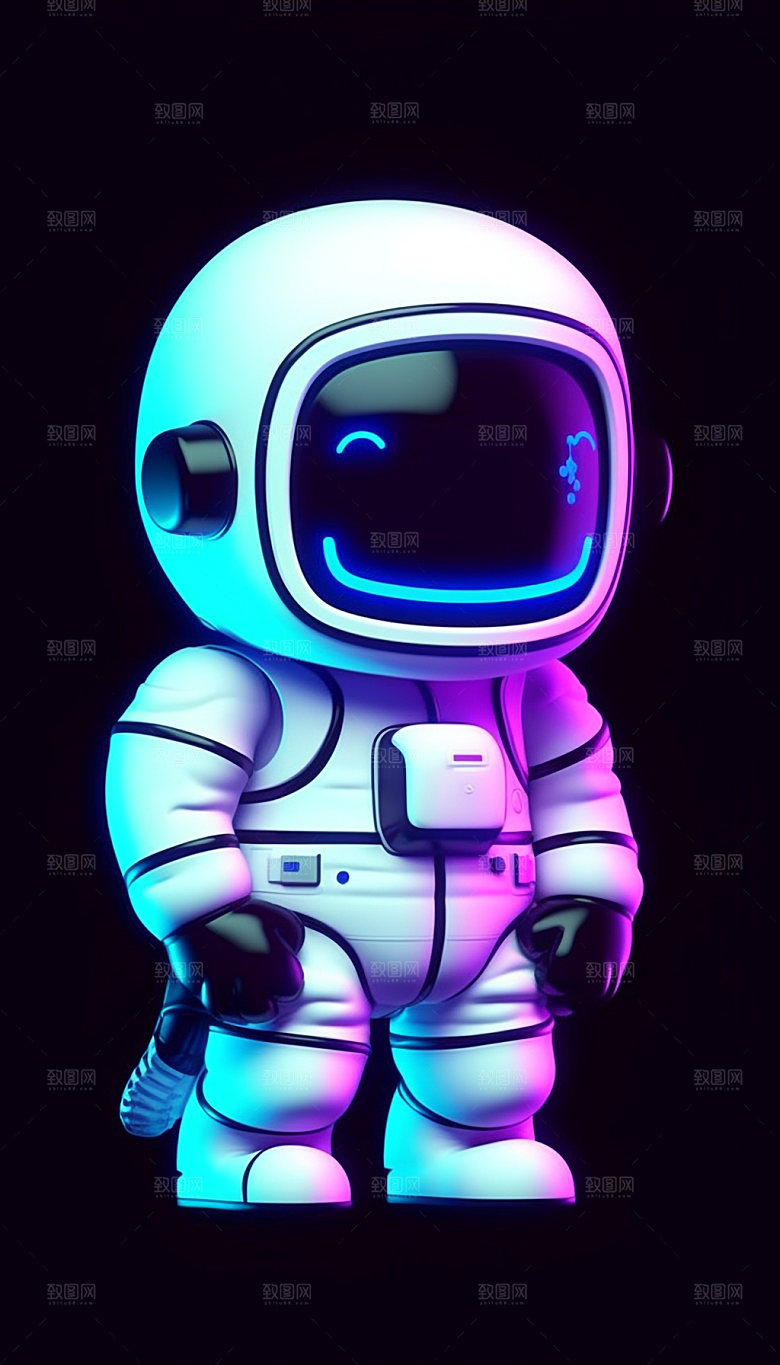 赛博朋克立体光效宇航员插画