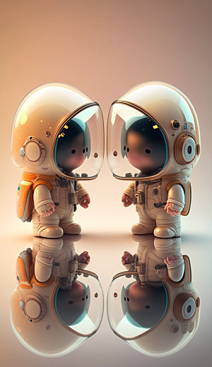双人可爱宇航员立体卡通形象