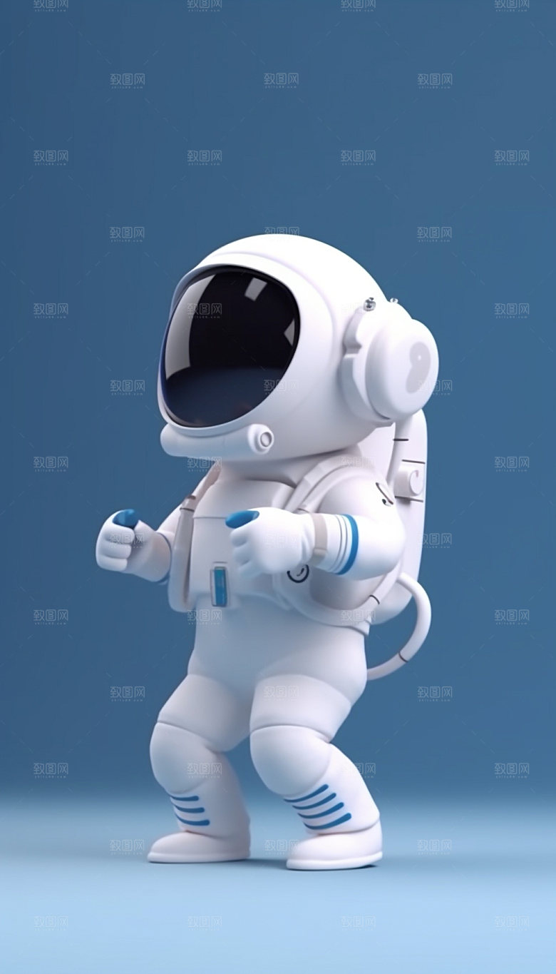 宇航员3D立体Q版插画