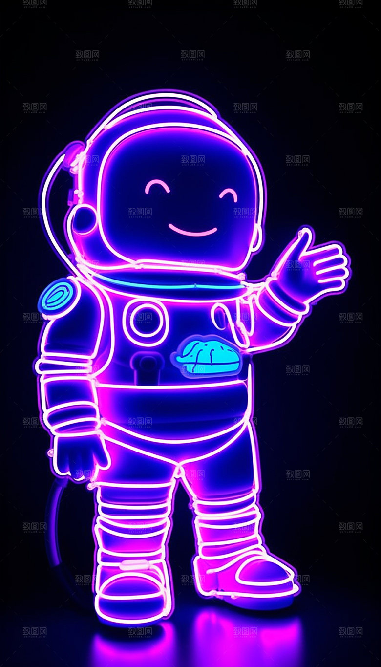 赛博朋克宇航员光绘插画