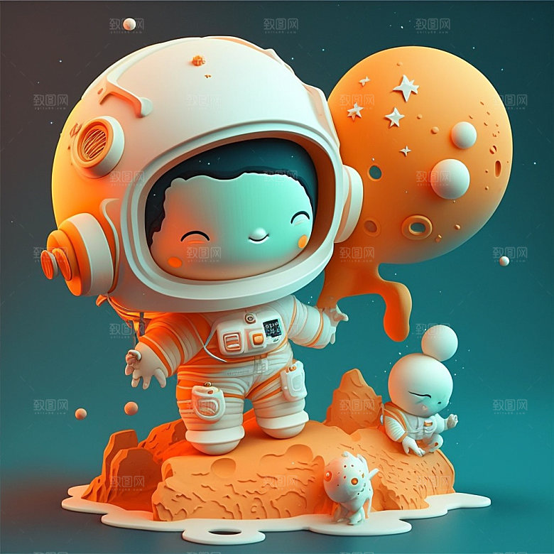 卡通宇航员探索宇宙形象插画