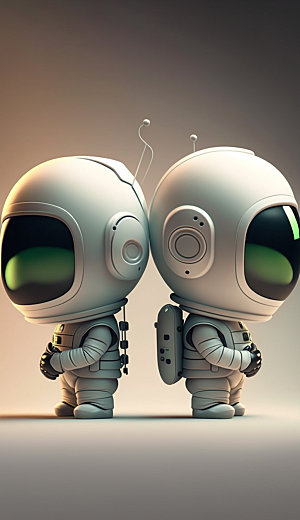 双人迷你卡通宇航员3D立体形象