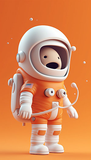 橙色卡通宇航员形象3d插画