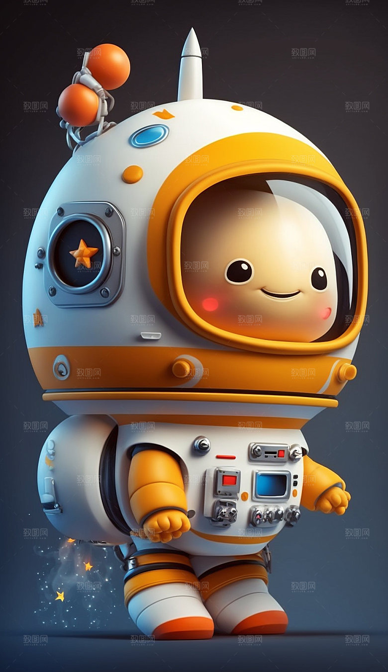 Q版可爱立体宇航员卡通插画
