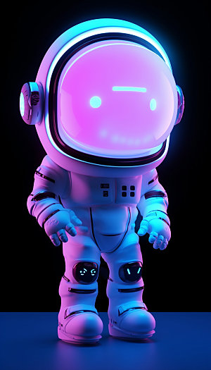 赛博朋克机器人宇航员3D插画