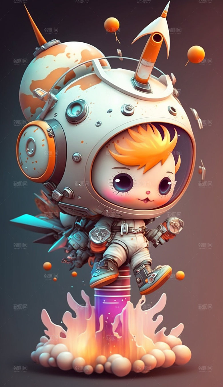 卡通立体宇航员形象插画