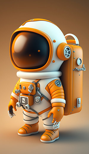 Q版橙色宇航员可爱3D插画