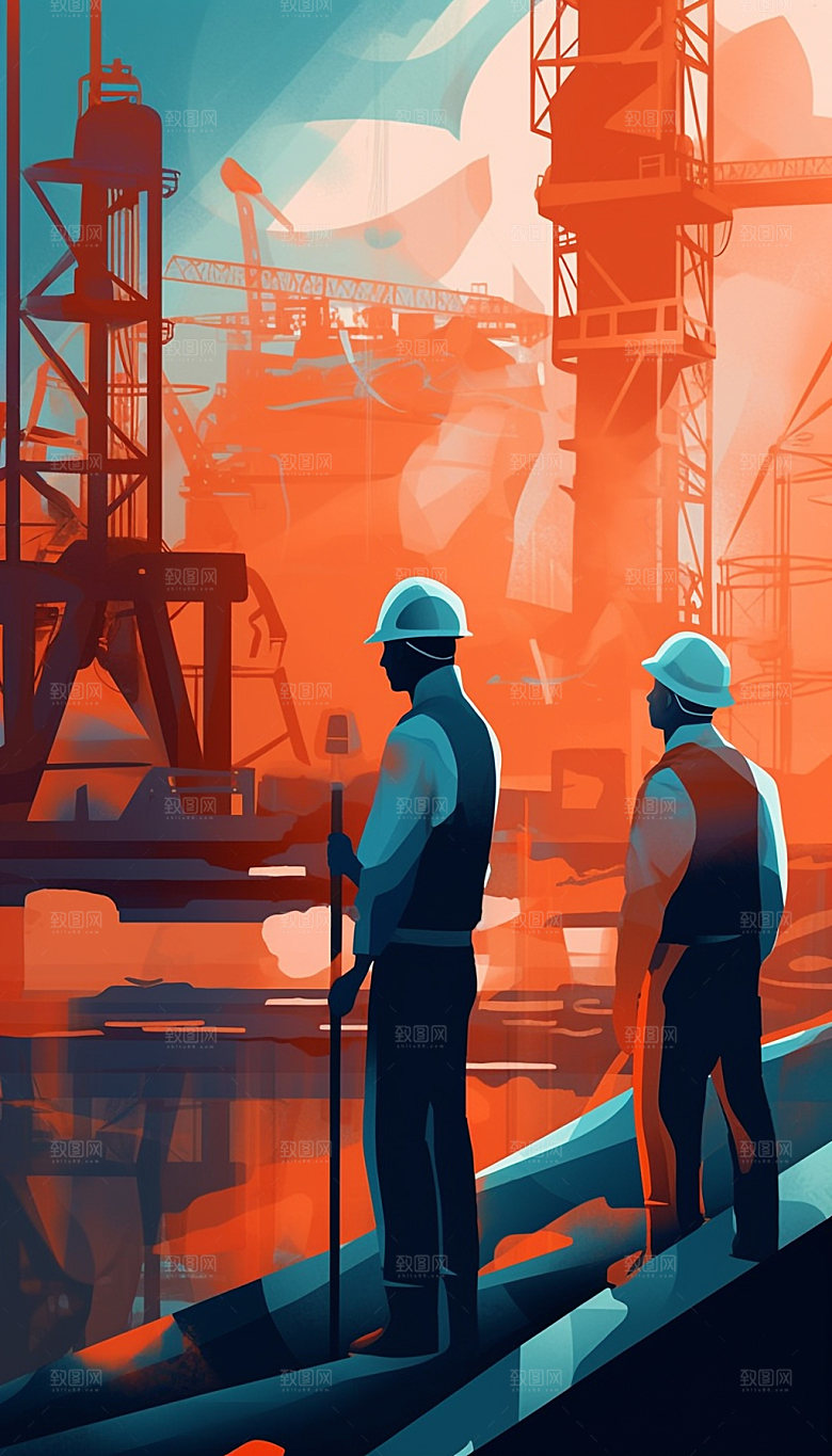 劳动节建筑工人艺术风格插画
