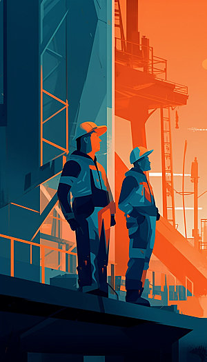 劳动节建筑工人艺术风格插画