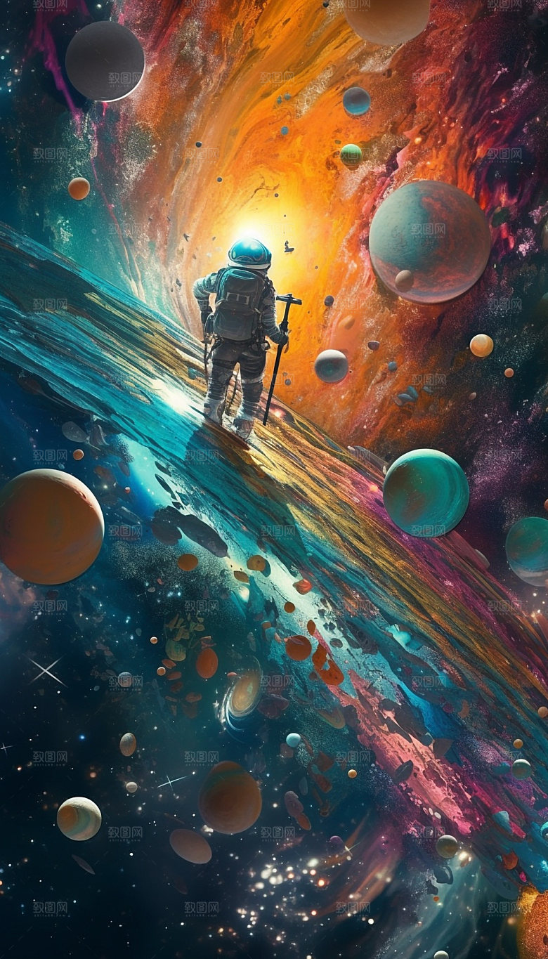 未来科技宇航员星空插画
