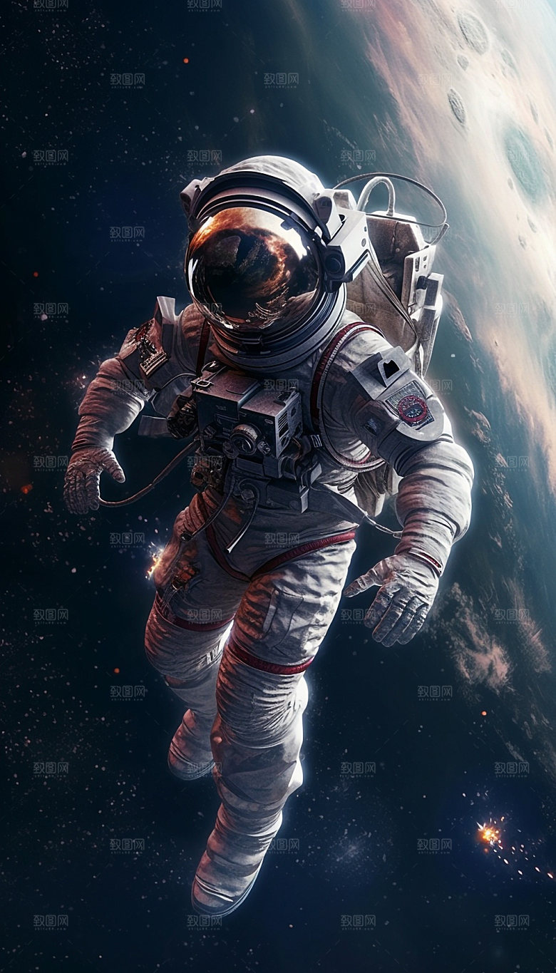 宇航员太空AI插画