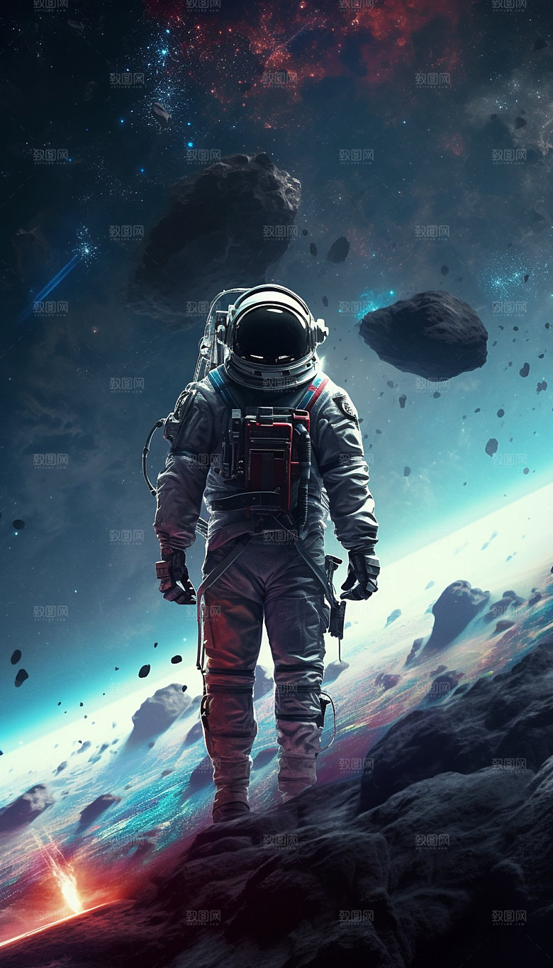 宇航员太空AI插画