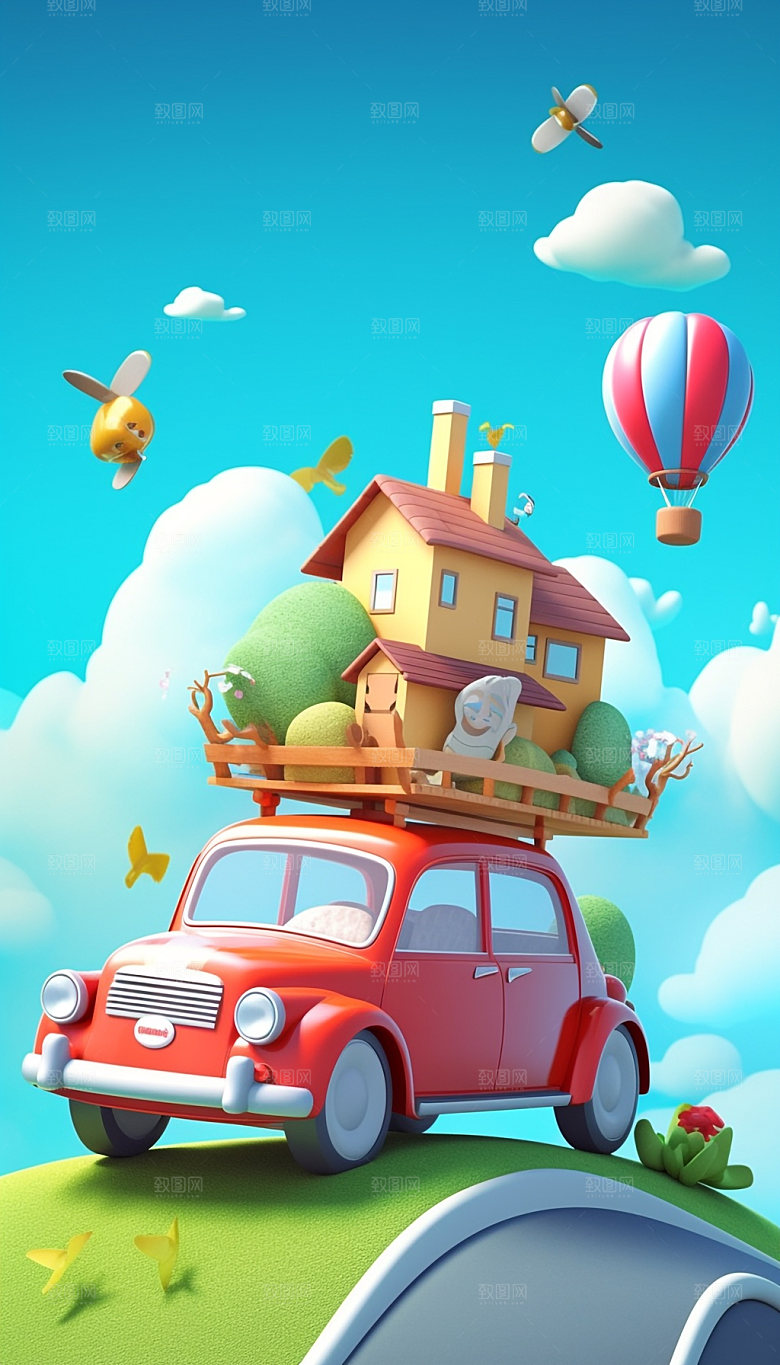 汽车户外旅行3D插画