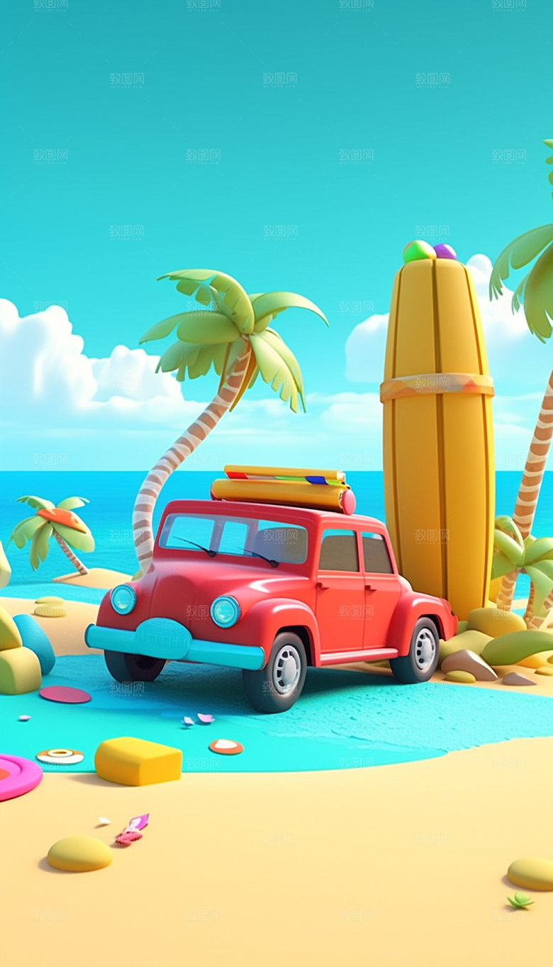 汽车户外旅行3D插画