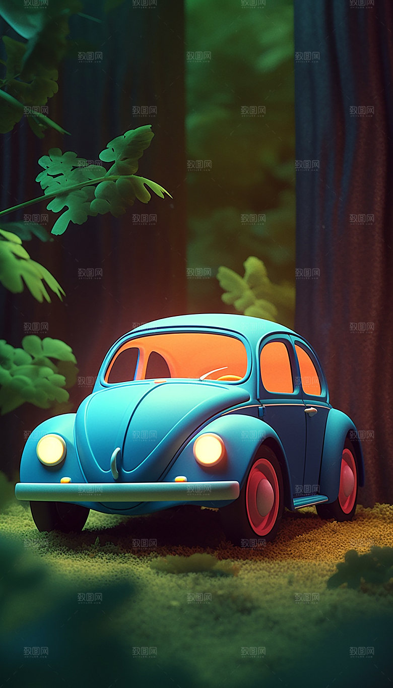 自驾游汽车旅行3D插画