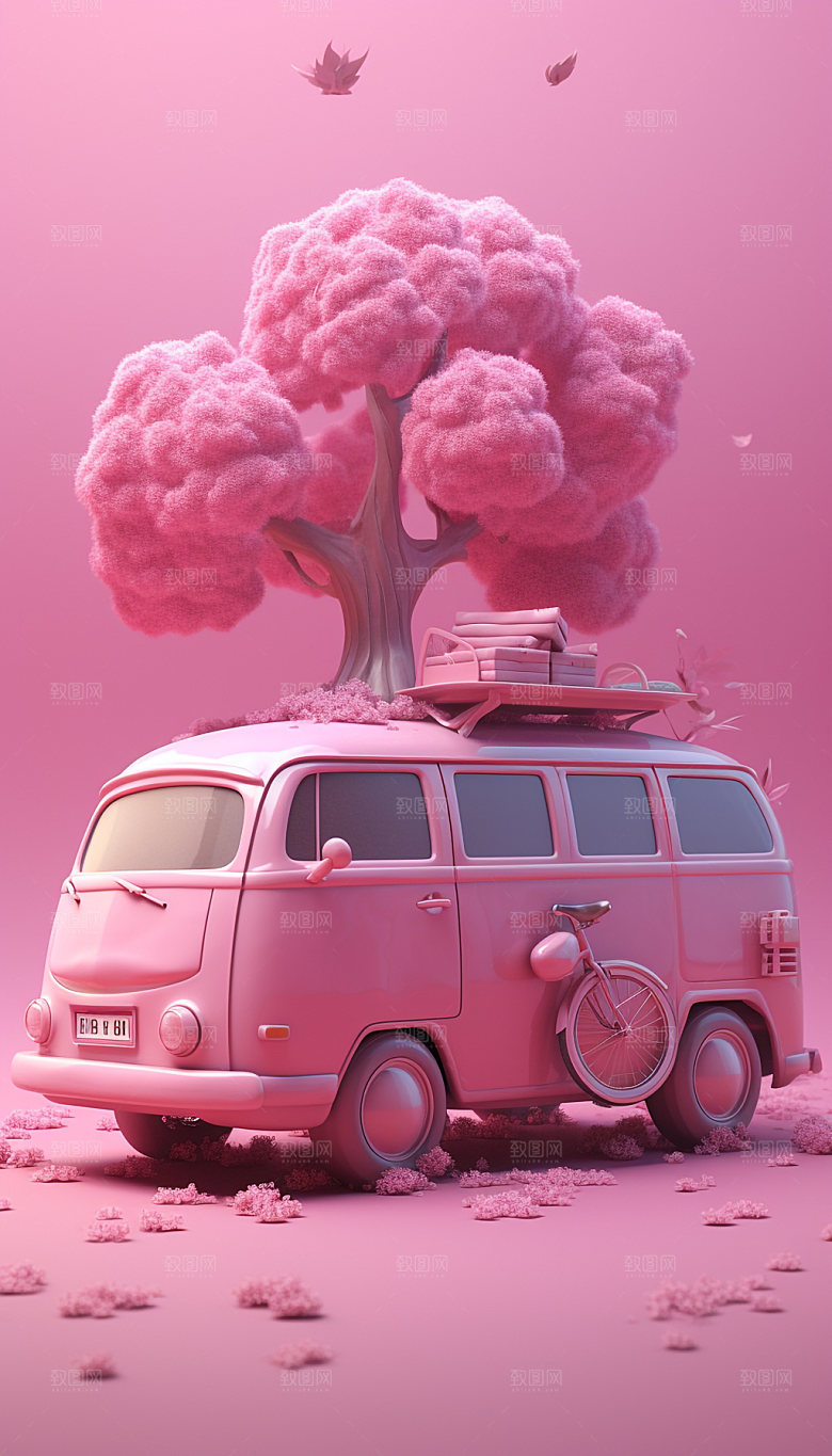 自驾游汽车旅行3D插画