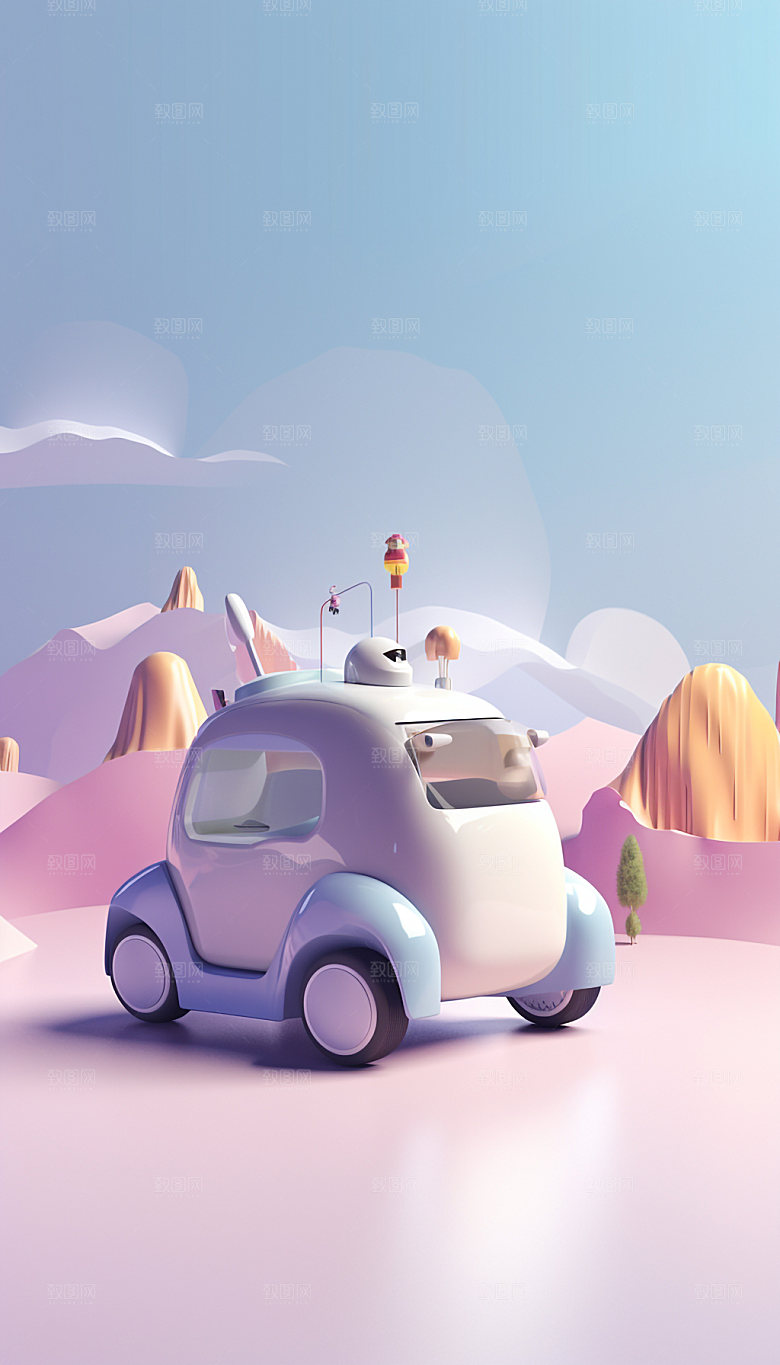 旅游户外自驾游汽车3D插画