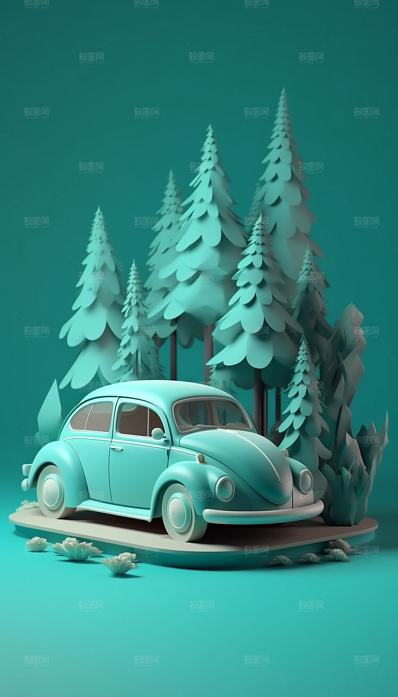 户外自驾游旅行3D立体模型插画