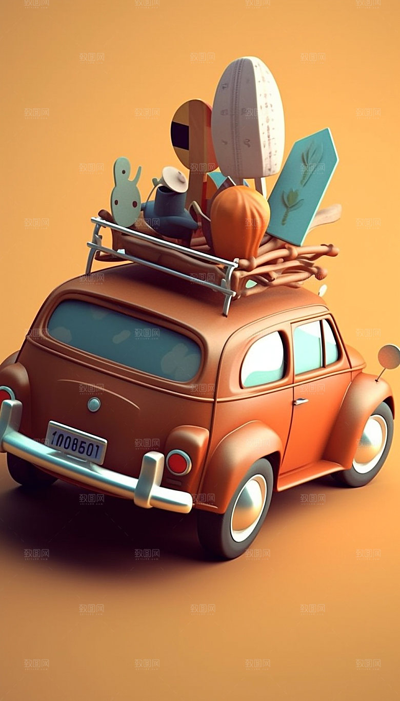 户外自驾游旅行3D立体模型插画
