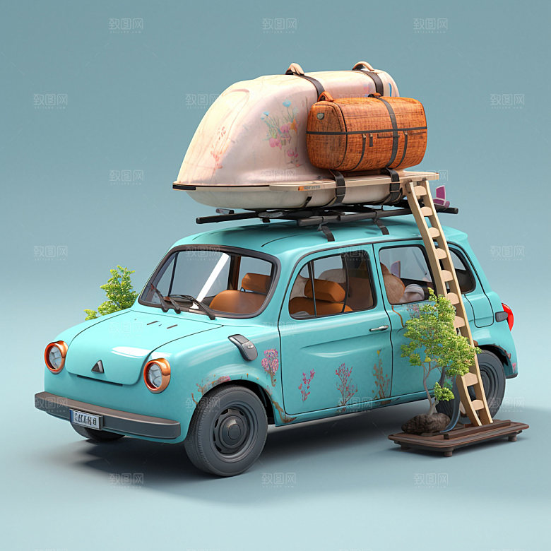 汽车旅行户外自然模型插画