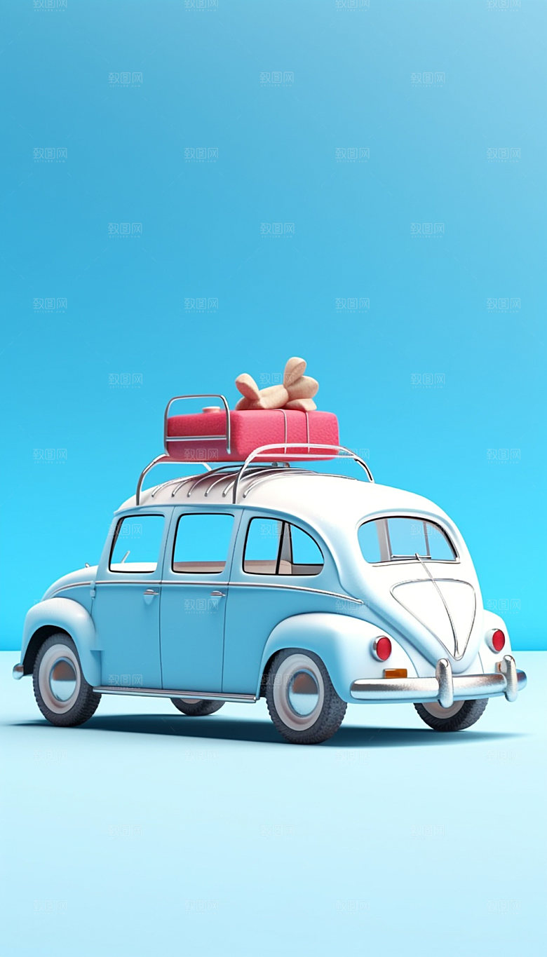 汽车旅行户外自然模型插画