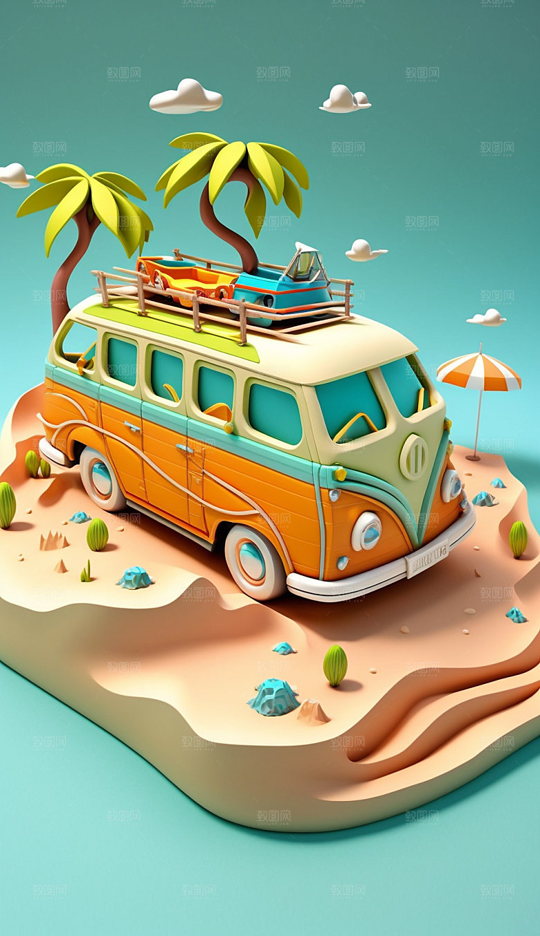 自驾游户外自然模型旅行插画