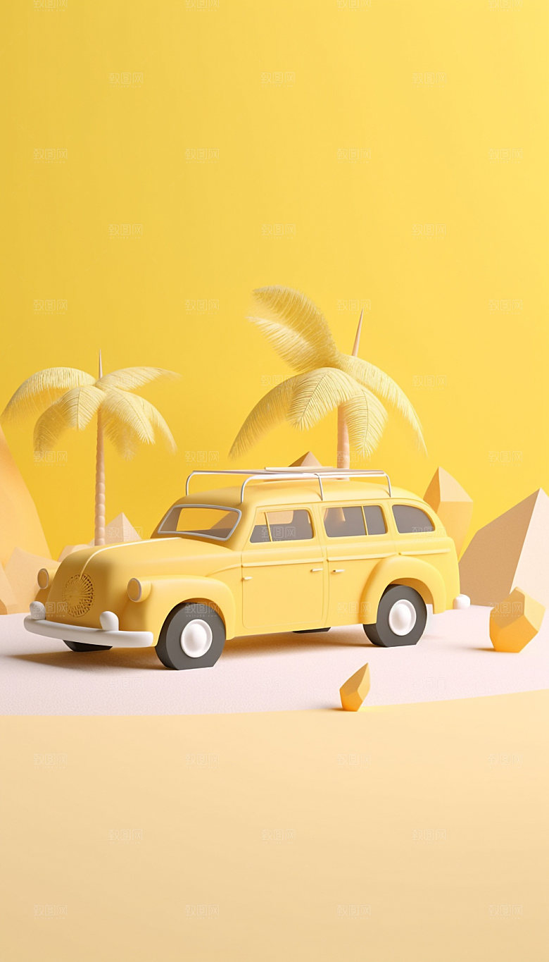 旅游旅行自驾户外郊游汽车模型插画