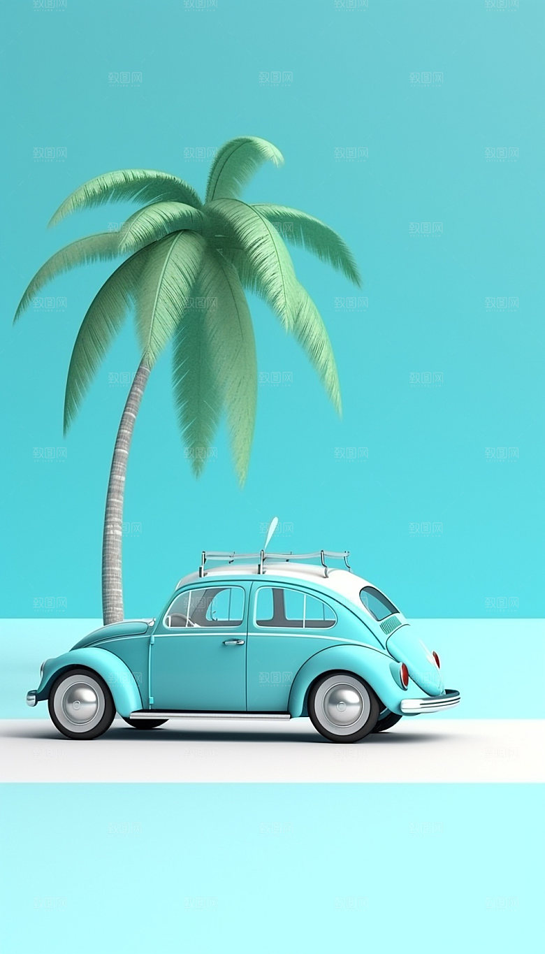 3D汽车自驾游模型户外旅游插画