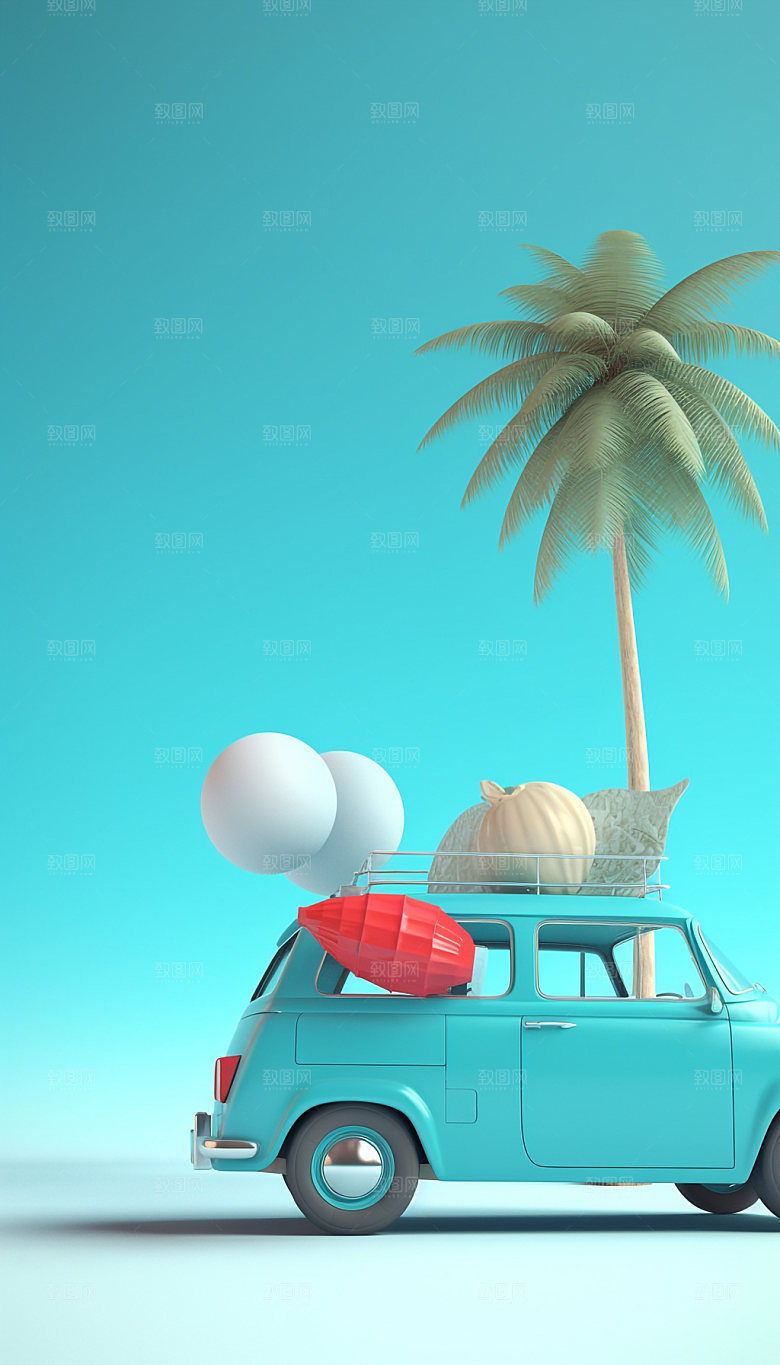 3D汽车自驾游模型户外旅游插画