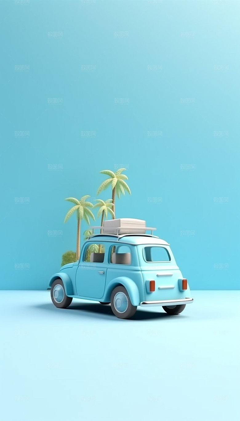 3D汽车自驾游模型户外旅游插画