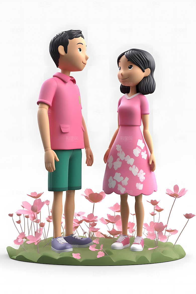 情人节520卡通3D情侣约会插画