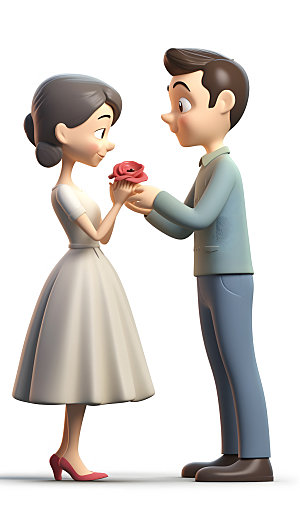 情人节520卡通3D情侣告白求婚插画