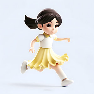 儿童节奔跑女孩人物3D模型