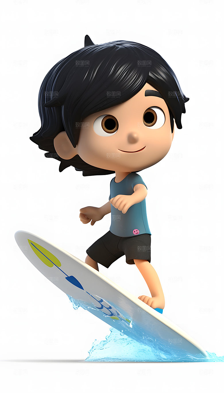 卡通儿童夏日冲浪人物模型