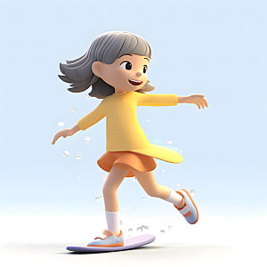女孩冲浪滑板3D人物模型
