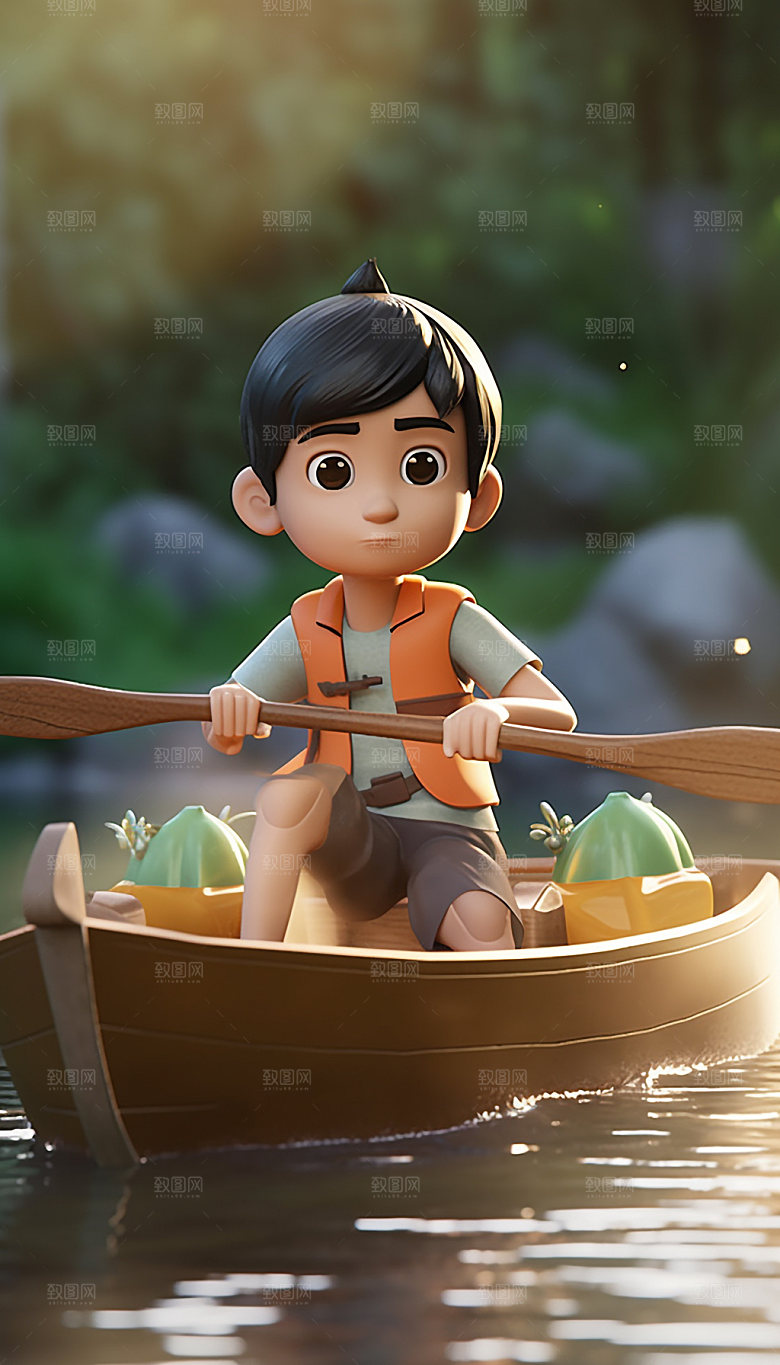 儿童可爱划船探险3D模型