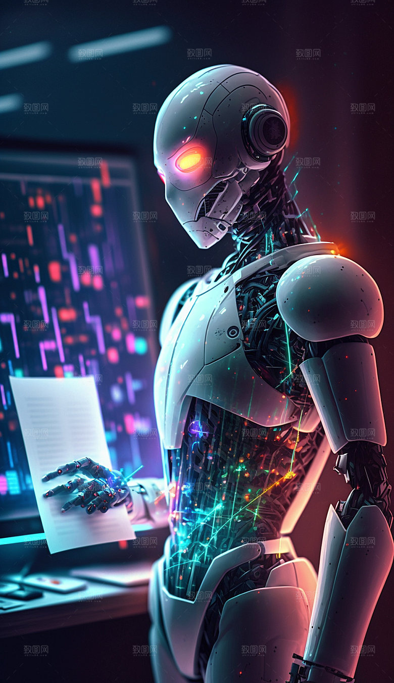 仿真机器人互动3D插画