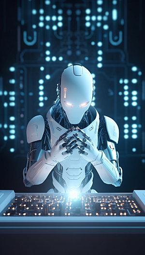 智能机器人未来科技CG风插画
