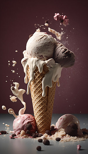夏季美食冰淇淋甜筒3D渲染效果图