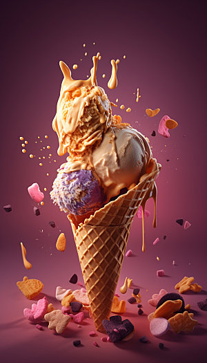 夏季美食冰淇淋甜筒3D渲染效果图