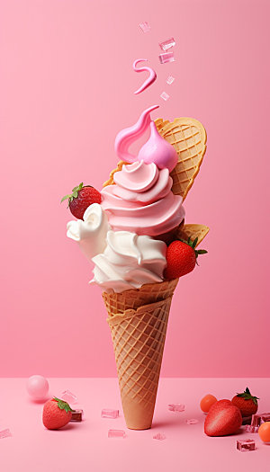 夏天清凉美食冰淇淋模型效果渲染图