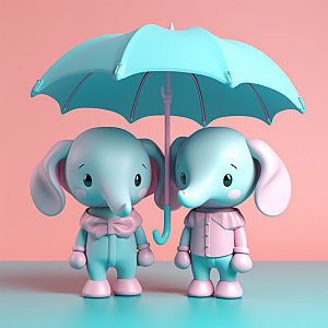 可爱大象打伞卡通模型