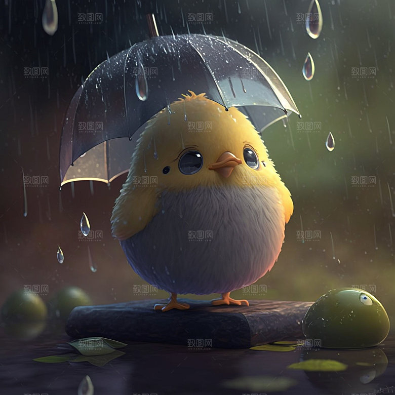 可爱小鸟雨天打伞模型