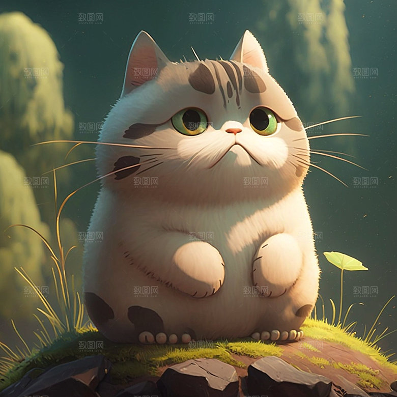 可爱猫咪拟人打伞模型