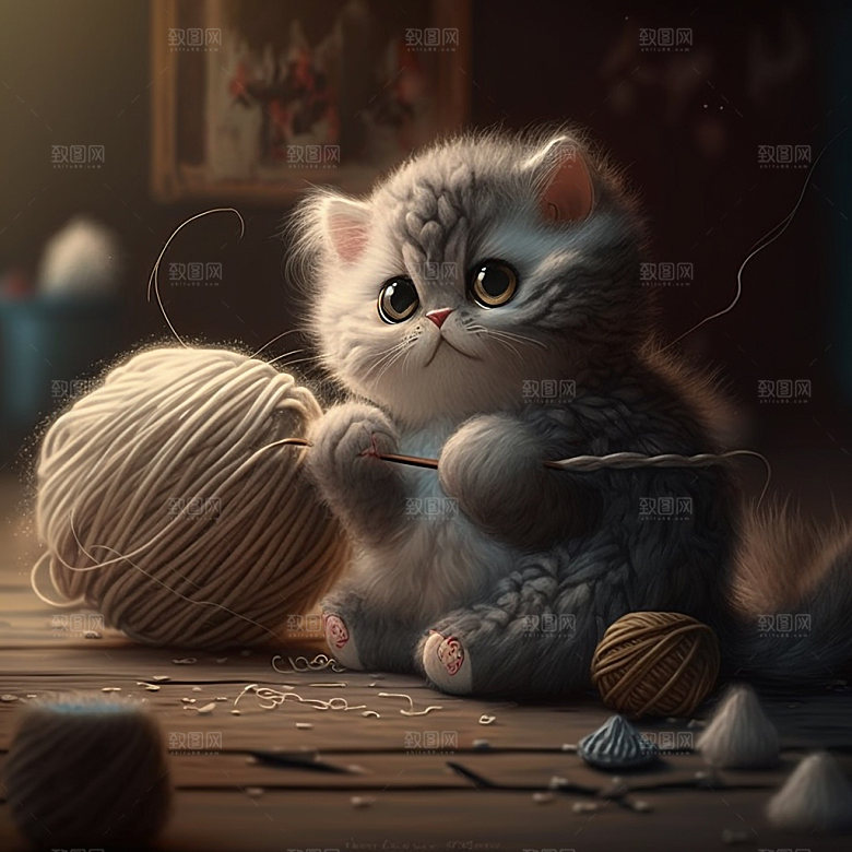 可爱猫咪玩耍模型