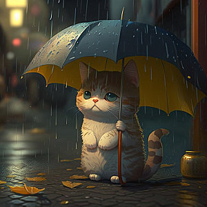 可爱猫咪拟人打伞模型