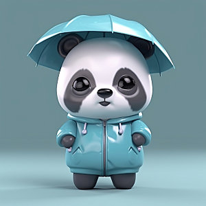 熊猫打伞卡通拟人模型