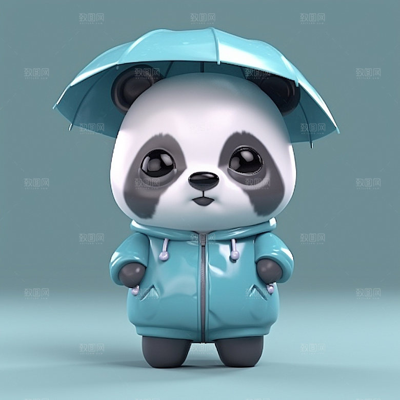熊猫打伞卡通拟人模型
