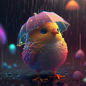 可爱小鸟雨天打伞模型