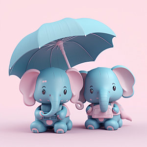 可爱大象打伞卡通模型